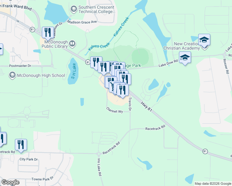 map of restaurants, bars, coffee shops, grocery stores, and more near 900-940 Highway 81 in McDonough