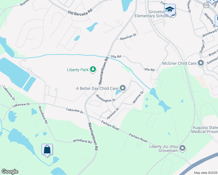 map of restaurants, bars, coffee shops, grocery stores, and more near 428 Madison Street in Grovetown