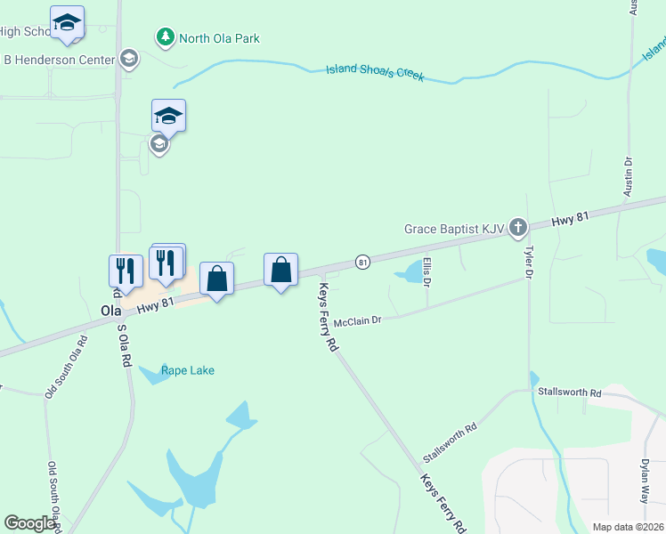map of restaurants, bars, coffee shops, grocery stores, and more near 3701 Highway 81 in McDonough