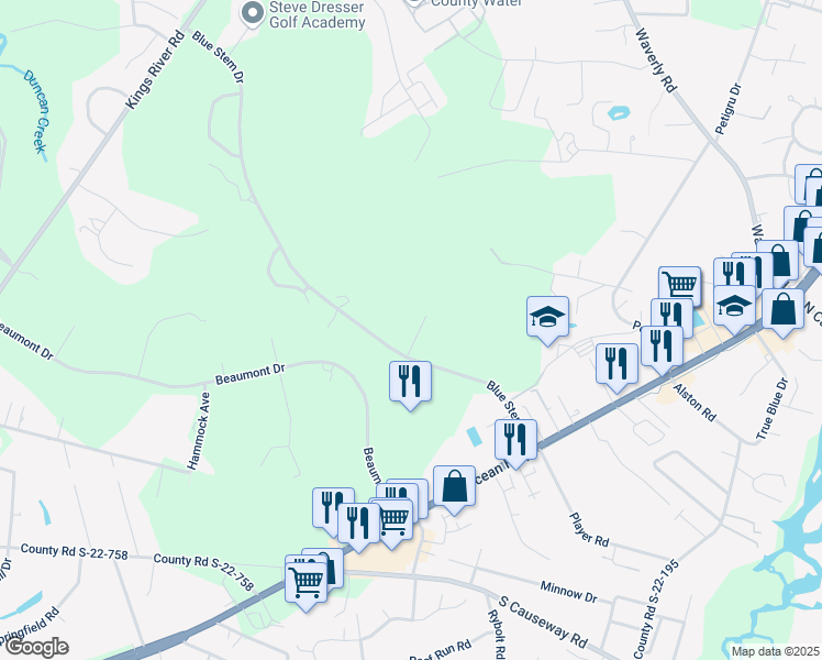 map of restaurants, bars, coffee shops, grocery stores, and more near 406 Blue Stem Drive in Pawleys Island