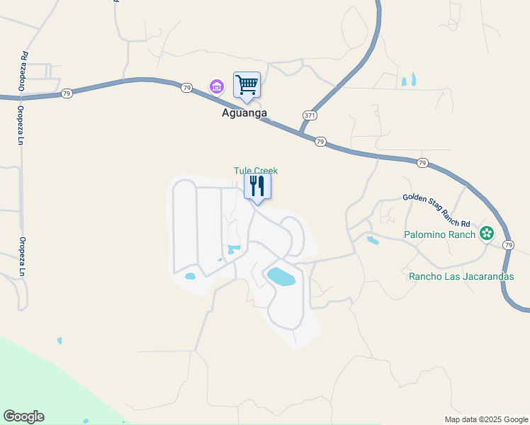 map of restaurants, bars, coffee shops, grocery stores, and more near 45525 California 79 in Aguanga