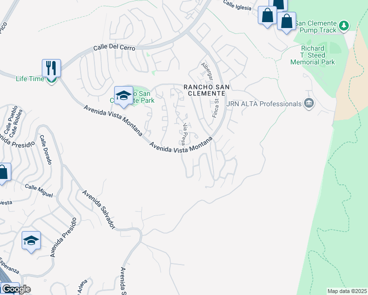 map of restaurants, bars, coffee shops, grocery stores, and more near 1221 Via Presa in San Clemente