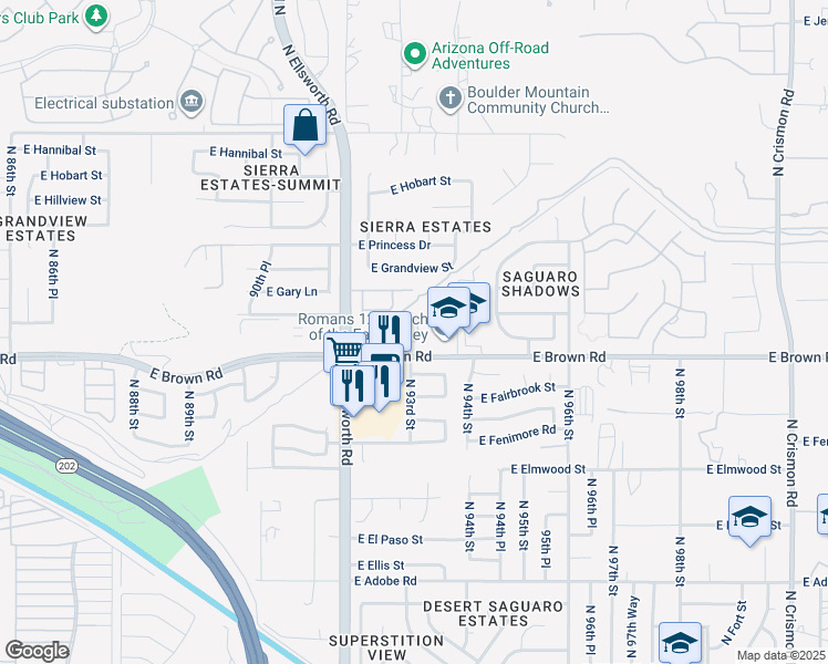 map of restaurants, bars, coffee shops, grocery stores, and more near 1232 North Compton Circle in Mesa