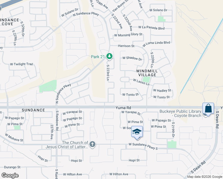 map of restaurants, bars, coffee shops, grocery stores, and more near 22343 West Hadley Street in Buckeye