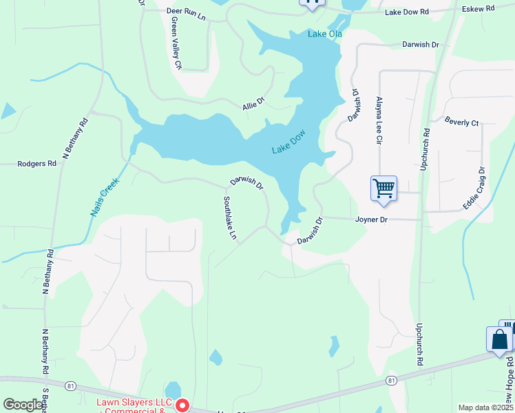 map of restaurants, bars, coffee shops, grocery stores, and more near 191 Darwish Drive in McDonough