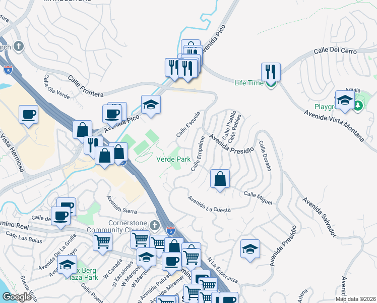 map of restaurants, bars, coffee shops, grocery stores, and more near 609 Calle Miguel in San Clemente