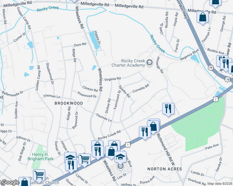 map of restaurants, bars, coffee shops, grocery stores, and more near 2823 Fairmount Street in Augusta