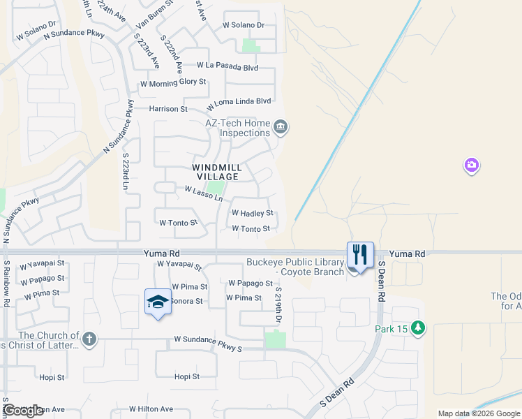 map of restaurants, bars, coffee shops, grocery stores, and more near 22008 West Hadley Street in Buckeye