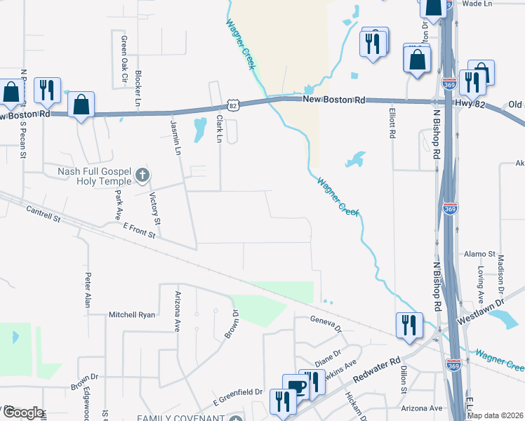 map of restaurants, bars, coffee shops, grocery stores, and more near 434 South Nixon Street in Nash