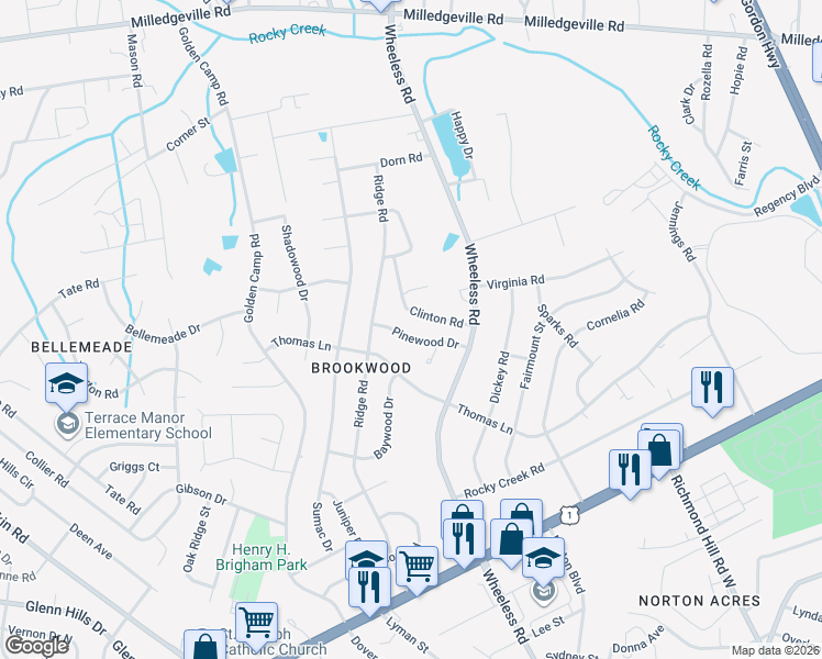 map of restaurants, bars, coffee shops, grocery stores, and more near 3013 Pinewood Drive in Augusta