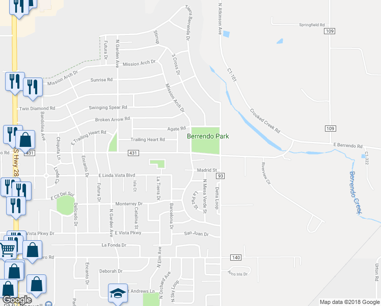 map of restaurants, bars, coffee shops, grocery stores, and more near 998 East Berrendo Road in Roswell