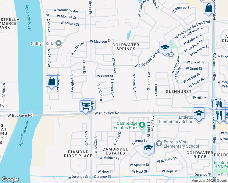 map of restaurants, bars, coffee shops, grocery stores, and more near 713 South 122nd Avenue in Avondale