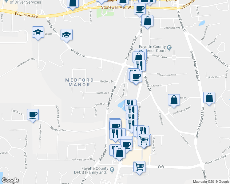 map of restaurants, bars, coffee shops, grocery stores, and more near 100 Apple Blossom Lane in Fayetteville