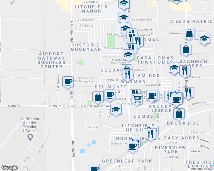 map of restaurants, bars, coffee shops, grocery stores, and more near 306 North 3rd Avenue in Avondale
