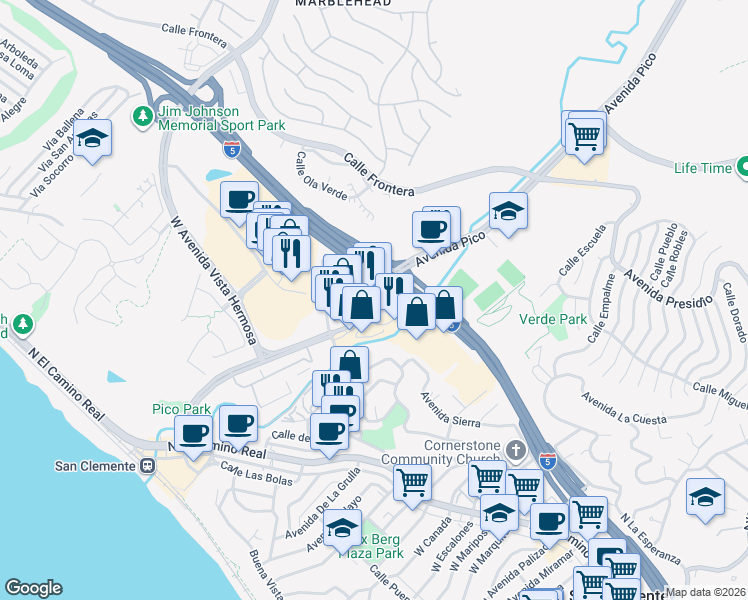 map of restaurants, bars, coffee shops, grocery stores, and more near 530 Via Pico Plaza in San Clemente