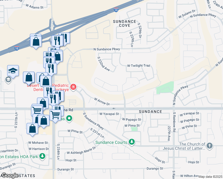 map of restaurants, bars, coffee shops, grocery stores, and more near 23116 West Lasso Lane in Buckeye