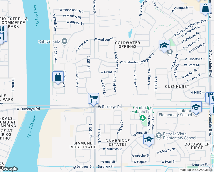 map of restaurants, bars, coffee shops, grocery stores, and more near 12223 West Hadley Street in Avondale