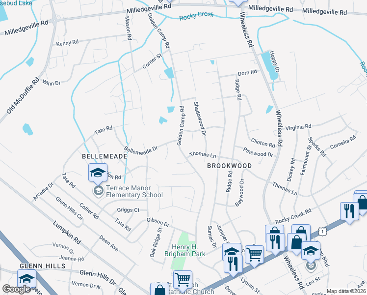 map of restaurants, bars, coffee shops, grocery stores, and more near 2354 Golden Camp Road in Augusta