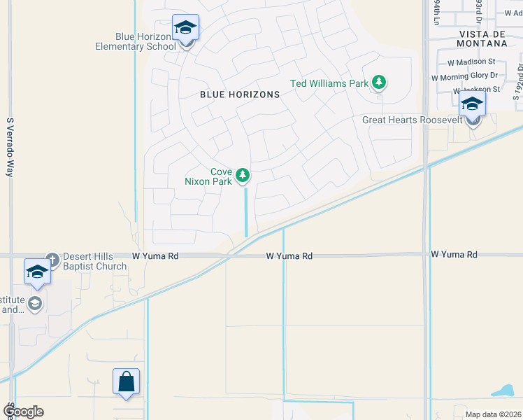 map of restaurants, bars, coffee shops, grocery stores, and more near 950 South 199th Lane in Buckeye