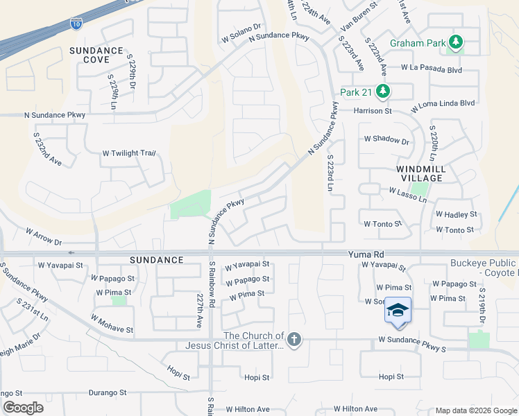 map of restaurants, bars, coffee shops, grocery stores, and more near 22563 West Lasso Lane in Buckeye