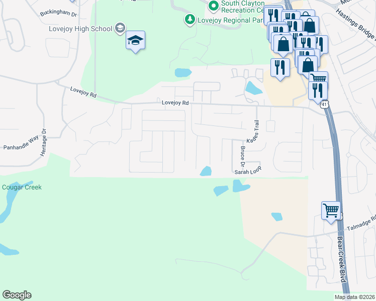 map of restaurants, bars, coffee shops, grocery stores, and more near 1900 Sandy Trail Drive in Hampton
