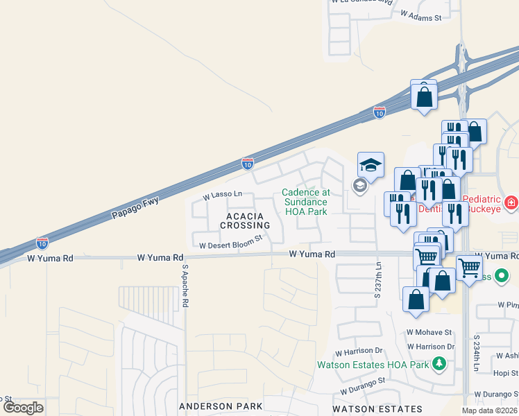 map of restaurants, bars, coffee shops, grocery stores, and more near 931 South 241st Avenue in Buckeye