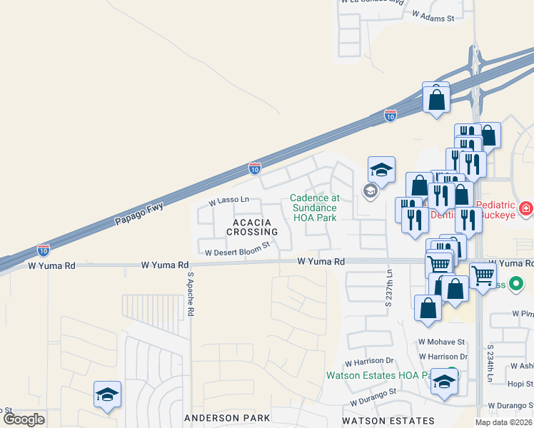 map of restaurants, bars, coffee shops, grocery stores, and more near 931 South 241st Avenue in Buckeye