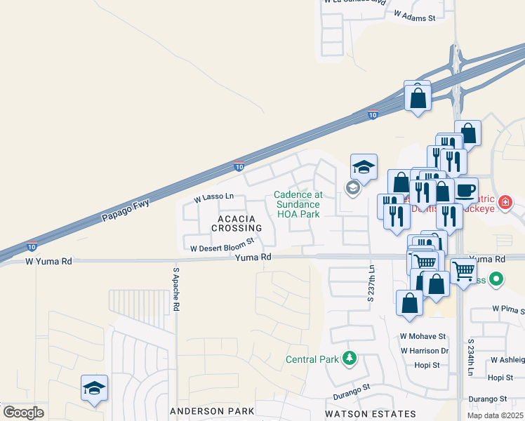 map of restaurants, bars, coffee shops, grocery stores, and more near 931 South 241st Avenue in Buckeye