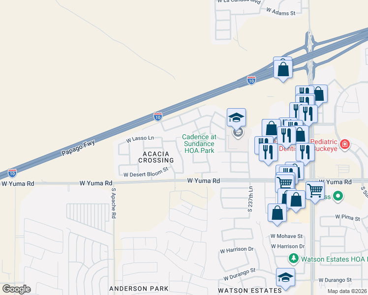 map of restaurants, bars, coffee shops, grocery stores, and more near 963 South 240th Drive in Buckeye