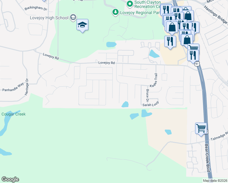 map of restaurants, bars, coffee shops, grocery stores, and more near 1900 Sandy Trail Drive in Hampton