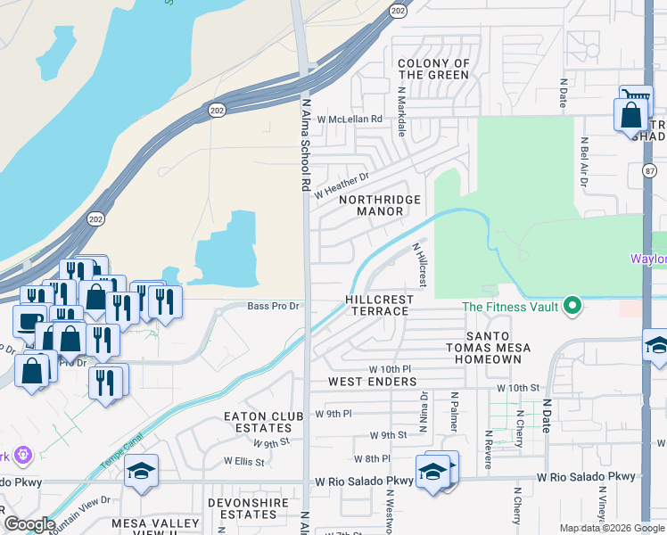 map of restaurants, bars, coffee shops, grocery stores, and more near 1133 West Gary Street in Mesa