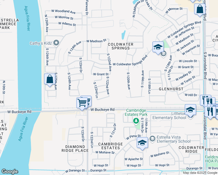 map of restaurants, bars, coffee shops, grocery stores, and more near 709 South 122nd Avenue in Avondale