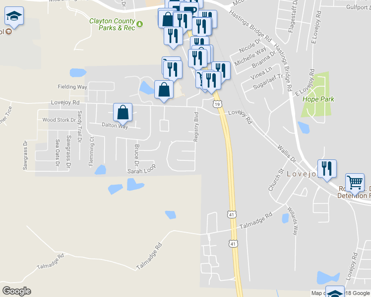 map of restaurants, bars, coffee shops, grocery stores, and more near 2044 Registry Place in Hampton
