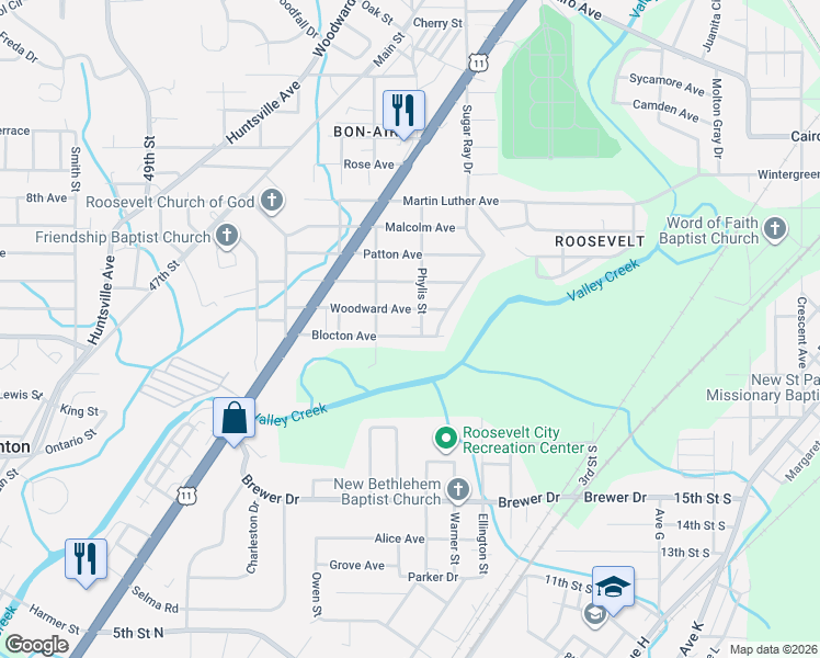 map of restaurants, bars, coffee shops, grocery stores, and more near 6008 Blocton Avenue in Birmingham