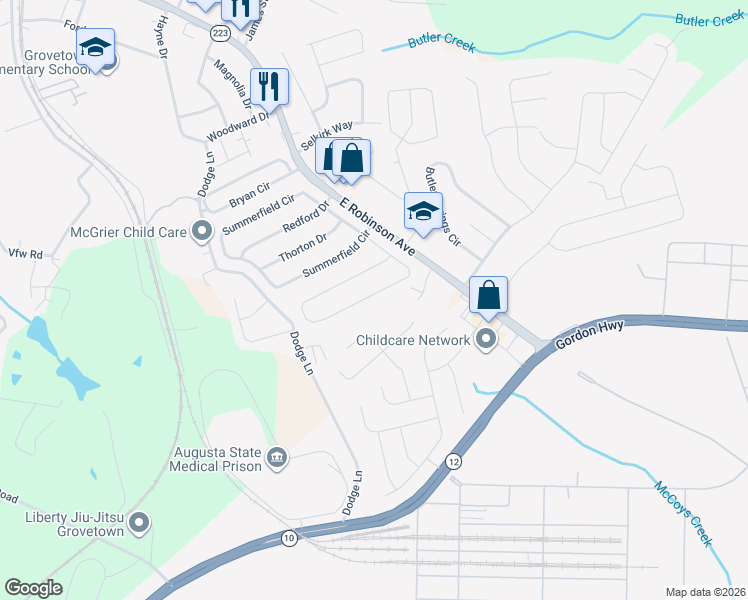 map of restaurants, bars, coffee shops, grocery stores, and more near 330 Taylor Circle in Grovetown