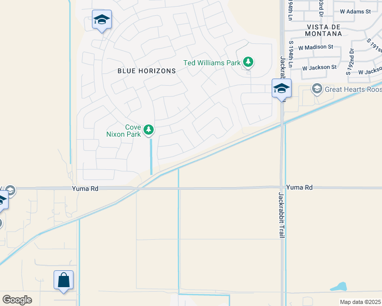map of restaurants, bars, coffee shops, grocery stores, and more near 19857 West Sherman Street in Buckeye