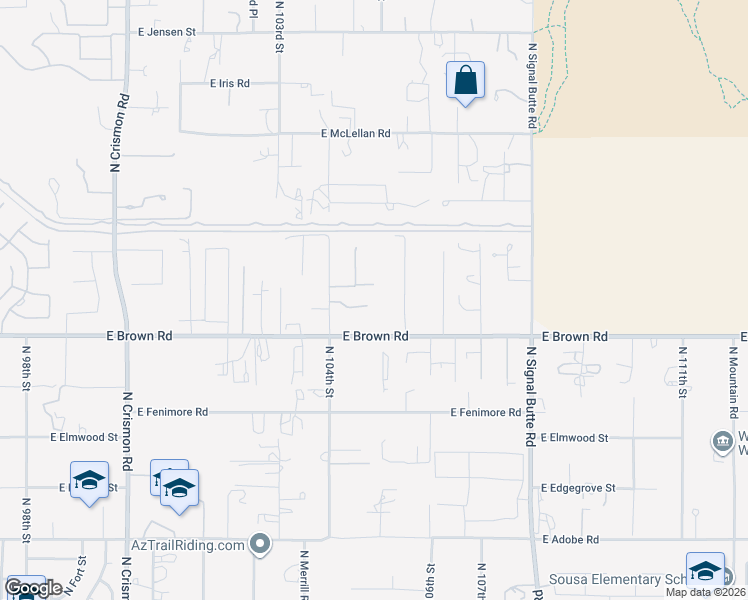map of restaurants, bars, coffee shops, grocery stores, and more near 10442 Greenway Street in Mesa