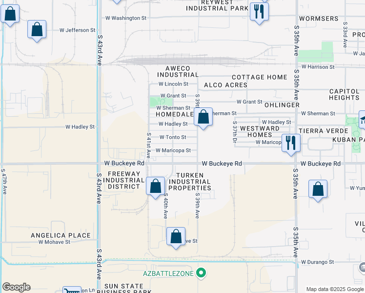 map of restaurants, bars, coffee shops, grocery stores, and more near 3932 West Maricopa Street in Phoenix