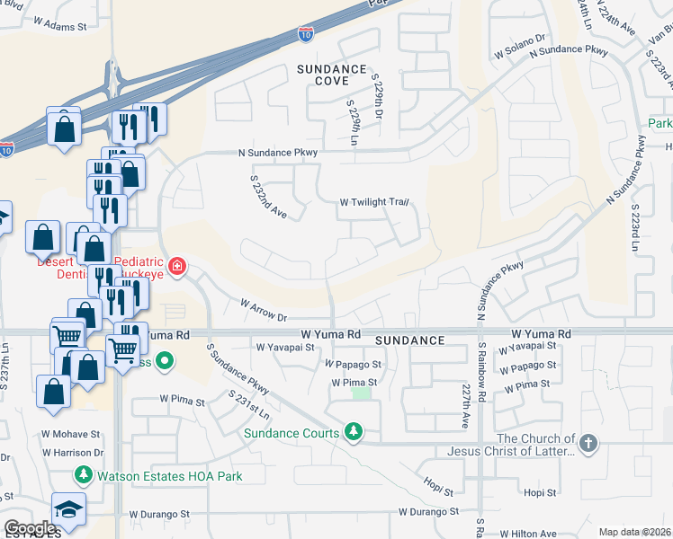 map of restaurants, bars, coffee shops, grocery stores, and more near 973 South 230th Drive in Buckeye