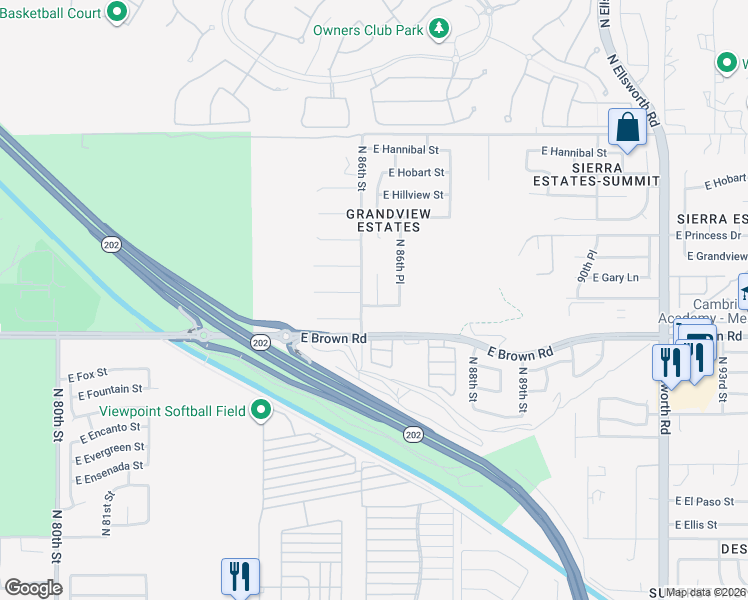 map of restaurants, bars, coffee shops, grocery stores, and more near 1248 North Estrada in Mesa
