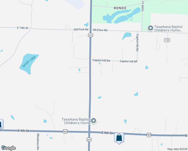 map of restaurants, bars, coffee shops, grocery stores, and more near 1706 North Rondo Road in Texarkana
