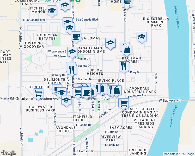 map of restaurants, bars, coffee shops, grocery stores, and more near 301 North 4th Street in Avondale
