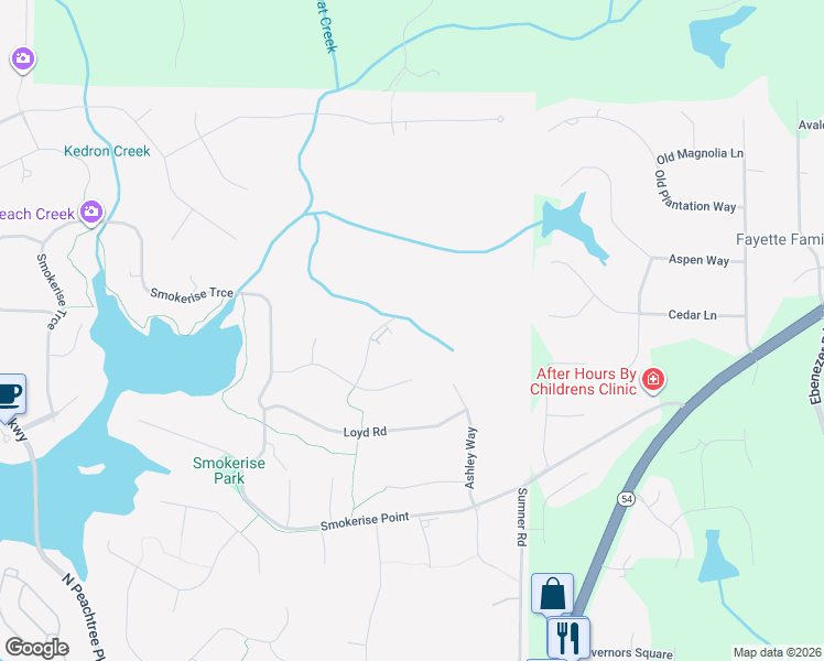 map of restaurants, bars, coffee shops, grocery stores, and more near 806 Ridgestone Court in Peachtree City