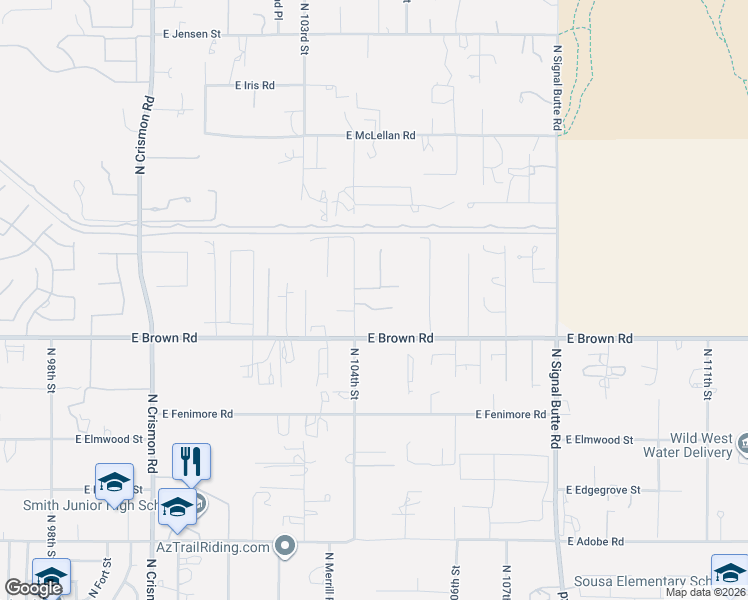 map of restaurants, bars, coffee shops, grocery stores, and more near 10427 Greenway Street in Mesa