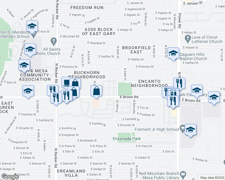 map of restaurants, bars, coffee shops, grocery stores, and more near El Dorado Townhomes in Mesa