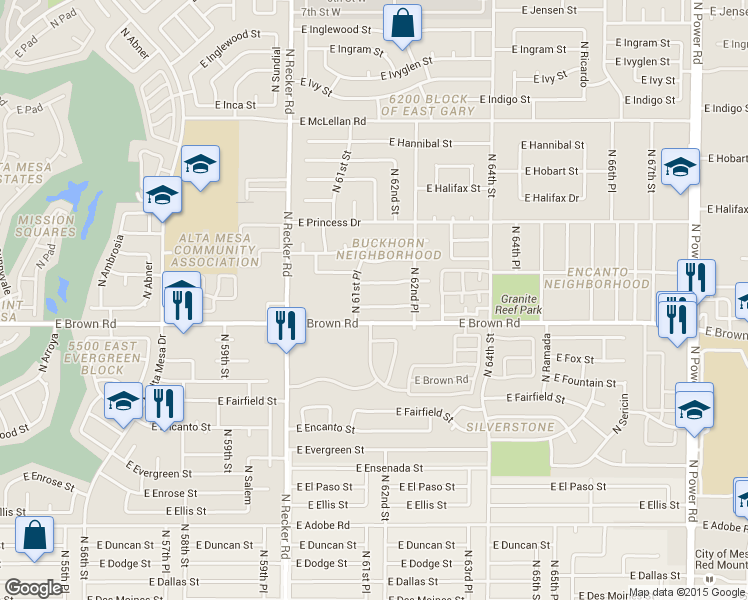 map of restaurants, bars, coffee shops, grocery stores, and more near 6164 East Greenway Street in Mesa