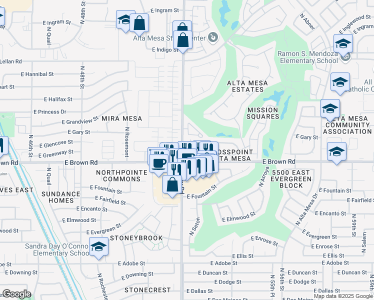 map of restaurants, bars, coffee shops, grocery stores, and more near in Mesa