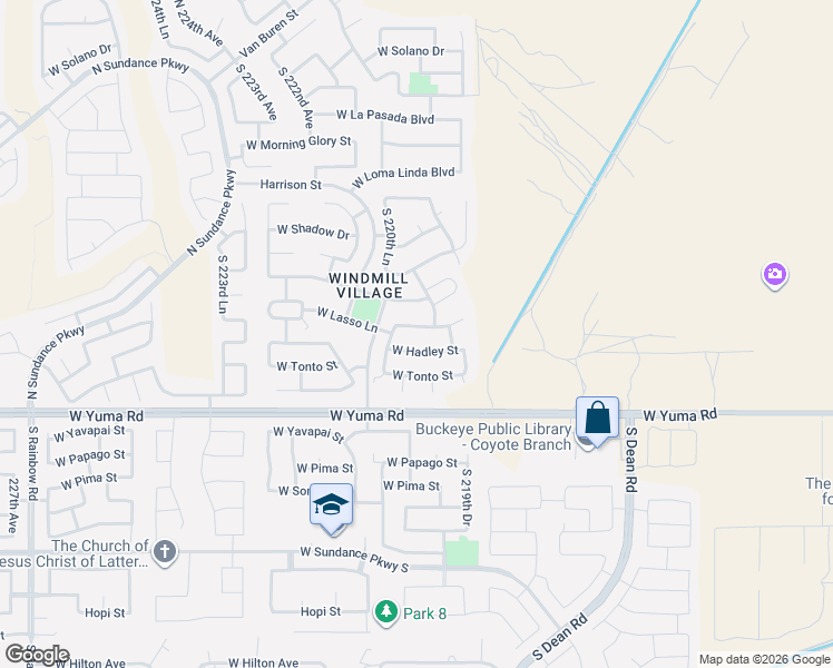 map of restaurants, bars, coffee shops, grocery stores, and more near 22008 West Hadley Street in Buckeye