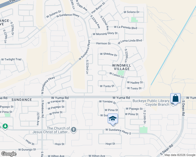 map of restaurants, bars, coffee shops, grocery stores, and more near 968 South 222nd Lane in Buckeye