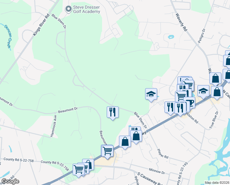 map of restaurants, bars, coffee shops, grocery stores, and more near 410 Blue Stem Drive in Pawleys Island